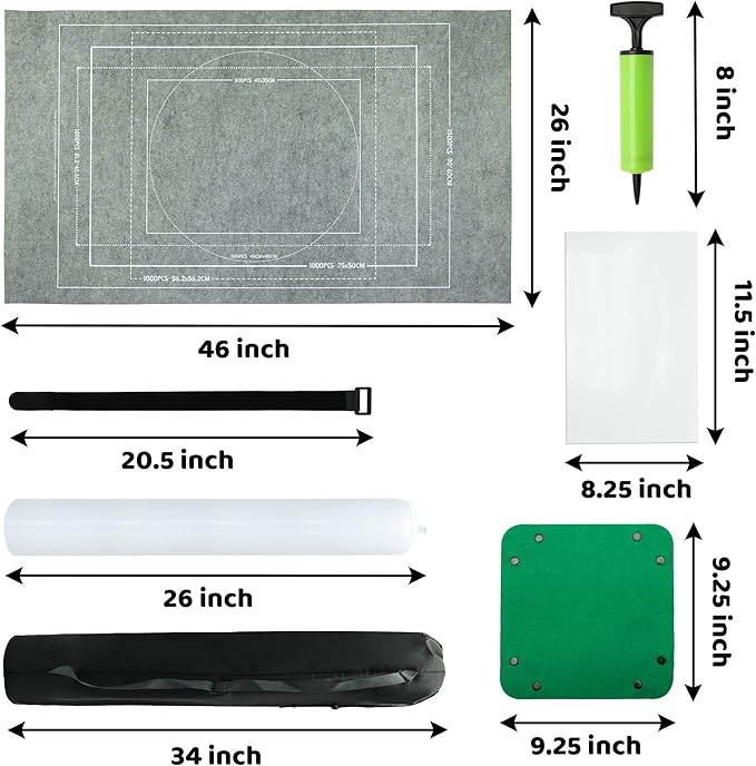 Portable Puzzle Mat Roll Up - with 9 Glue Sheets, Sorting Trays, Hand Pump, Inflatable Tube, and Storage Bag - Perfect for Kids and Adults (Gray, 1500pcs)