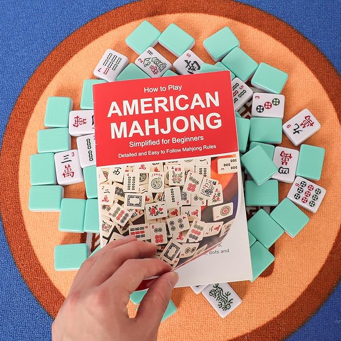 American Mahjong Game Set, 166 Light Green Tiles, 4 All-in-One Color Rack/Pushers, Complete Mahjong Tile Set, Light Green Carrying Bag