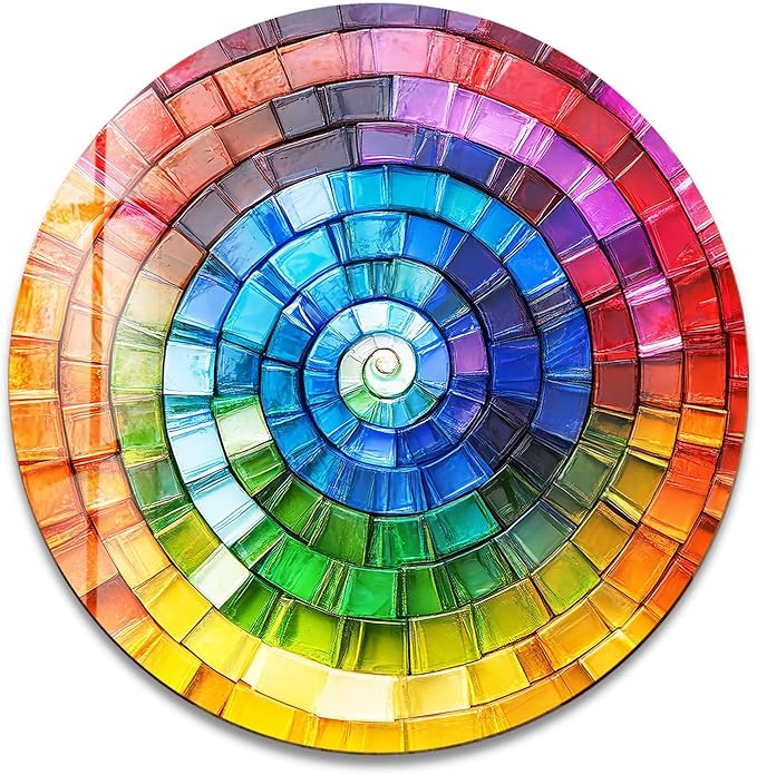 My Photostation.com 10''(25cm) Diameter Radiant Spiral Spectrum Round Glass Wall Art Tempered Glass Printing Wall Decor Large Wall Art Wall Hangings