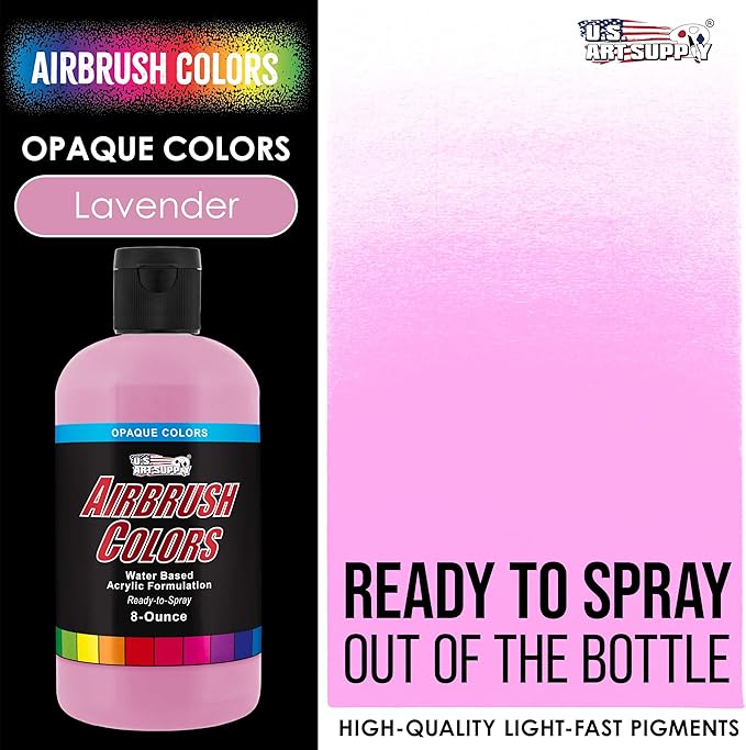 U.S. Art Supply Opaque Lavender Acrylic Special Effects Airbrush Paint - 8oz Ready to Spray Air Brush Paint for Nails, Models, Fabric - Water-Based Air Brush Painting