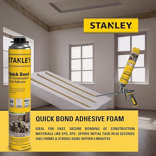 Stanley Quick Bond Adhesive Foam - 12x24oz, Reliable Bond Adhesive for Various Materials, Strong bonding, No Mixing, Gun Use, Gun NOT Included | 12 Pack
