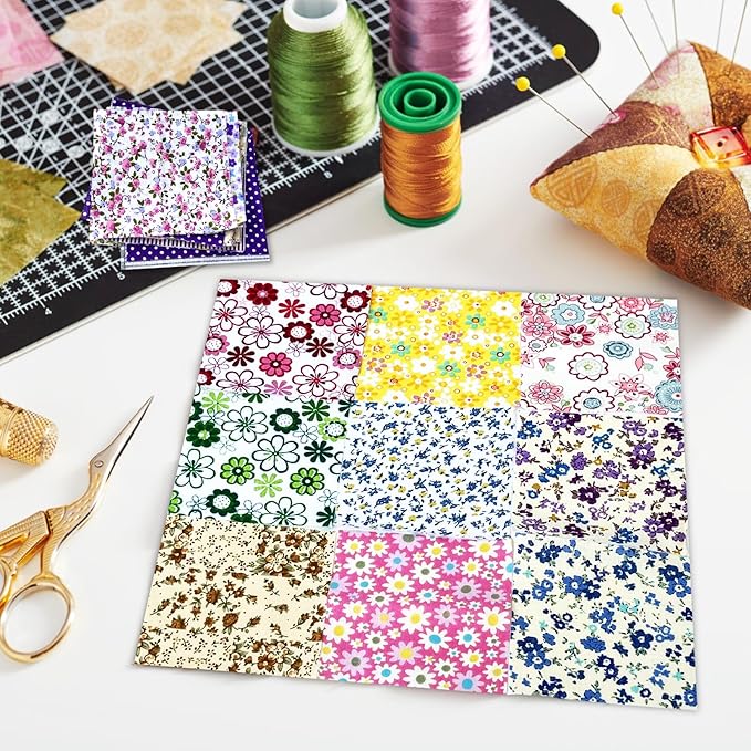 150 Pcs Cotton Craft Fabric Bundle Squares, Multicolored Abstract Pattern, 4 x 4 Inch, Pre-Cut Quilt Squares