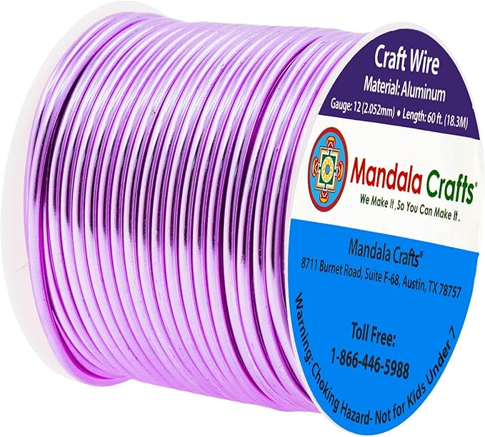 Mandala Crafts 12 Gauge Anodized Aluminum Craft Wire for Jewelry Making - 60 FT Colored Flexible Violet Wire - Bendable for Bonsai Armature Crafting Sculpting