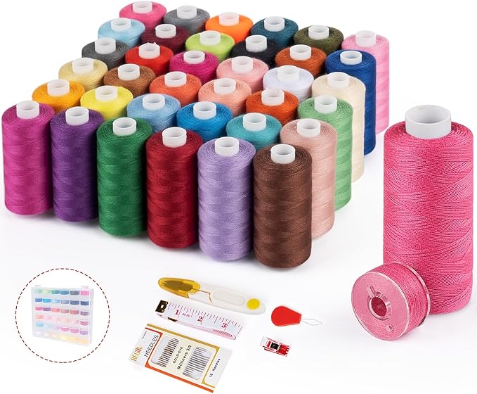 72Pcs 36 Colors with 36 Same Color Prewound Bobbins, 650 Yard Sewing Threads for Sewing Machine, Sewing Threads for Sewing Machine &Hand Emergency and Travel, DIY and Home(102Pcs)