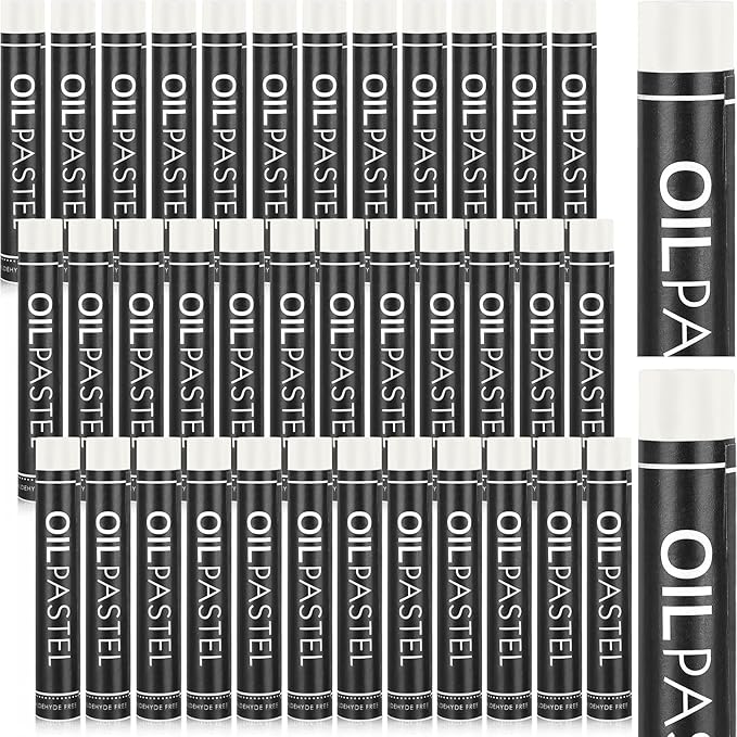 Geyoga 36 Pcs Soft Oil Pastels Bulk Artists Oil Crayons Single Color Creamy Pastels for Art Painting Drawing Blending for Back to School First Day of School Kids Students Artists(White)
