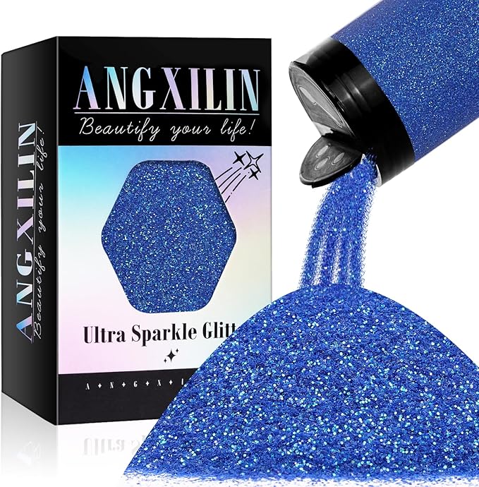High Capacity 260g Iridescent Fine Glitter,Shaker Bottle for Epoxy Resin DIY Craft,Rainbow for Nail Art Face Body Glitter Tumbler Making (IRI Diamond Blue)