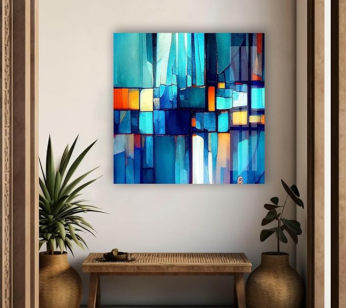 My Photostation.com Round 31,5'' Blue Vibrant Stained Glass Wall ArtTempered Glass Printing Wall Decor Large Wall Art Wall Hangings