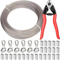 1/8 Inch Stainless Steel Cable 100FT - 7x7 Strand Aircraft Wire Rope with Loop Sleeve & Thimble - Heavy Duty for Deck Railing, String Light Hanging, Garden, Marine, DIY Projects