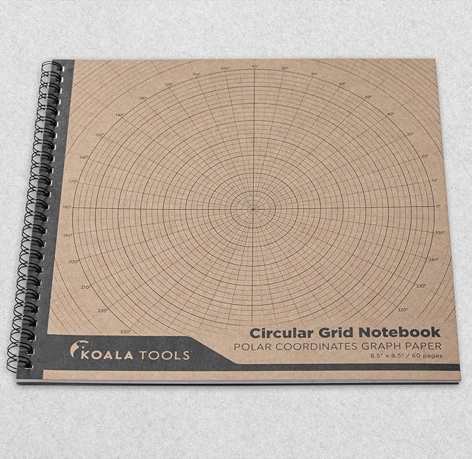 KOALA TOOLS - Circular Grid Sketchbook with Polar Coordinate Graph Paper, Polar Grid for Circular Designs, Mandala, and Geometric Patterns, 8.5 x 8.5 inches, 60 pages - Pack of 1