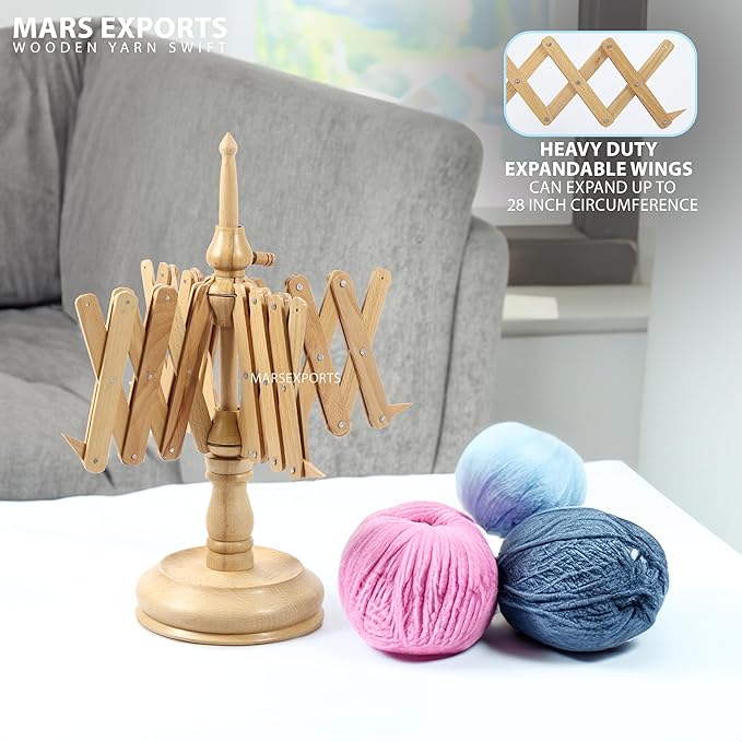 Wooden Yarn Winder with Swift – Manual Yarn Ball Winding Tool for Knitting and Crocheting – Combo Kit (Winder + Swift Beechwood)