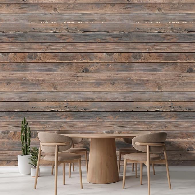 wall26 - Horizontal Brown Vintage and Retro Wood Textured Paneling, Wall Mural, Removable Wallpaper, Home Decor - 66x96 inches