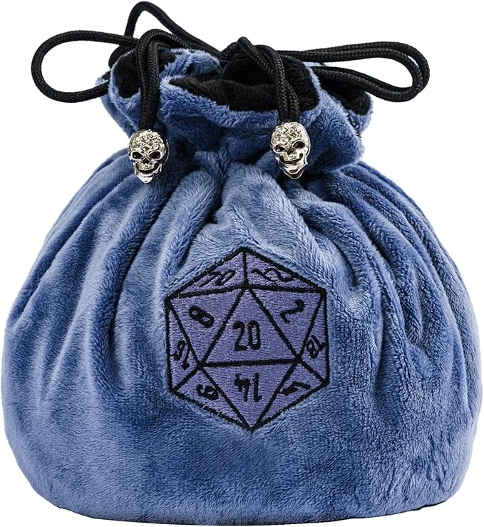 DND Dice Bags Large with Pockets Blue Storage Bag with D20 Logo for Dungeon and Dragons RPG Game Dices - Capacity 200+ Dice