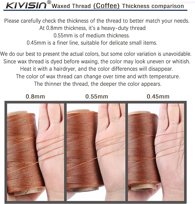 Sturdy Bonded Waxed Polyester Thread, 0.55mm, 437 Yards Wax String Cord - Brown for Leather, Hand Sewing, Stitching, Bookbinding, Beading, Bracelets and Macrame Jewelry Making