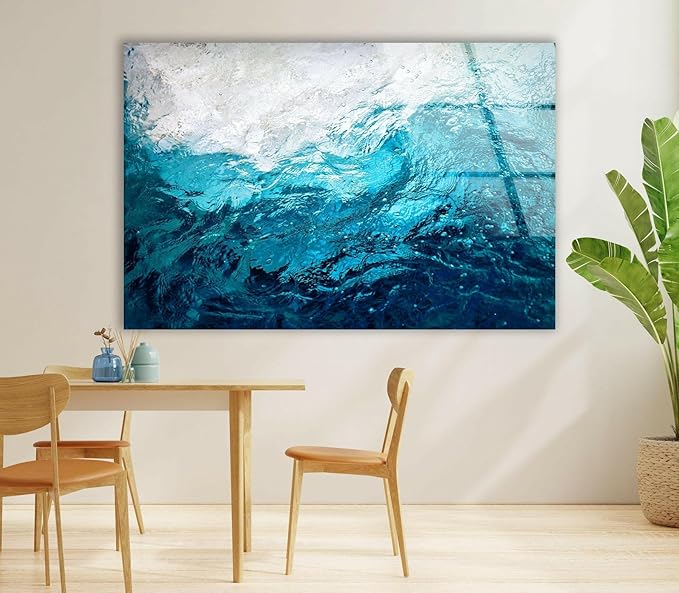 My Photostation.com 30Wx24H'' Blue Waves Abstract Glass Wall ArtTempered Glass Printing Wall Decor Large Wall Art Wall Hangings