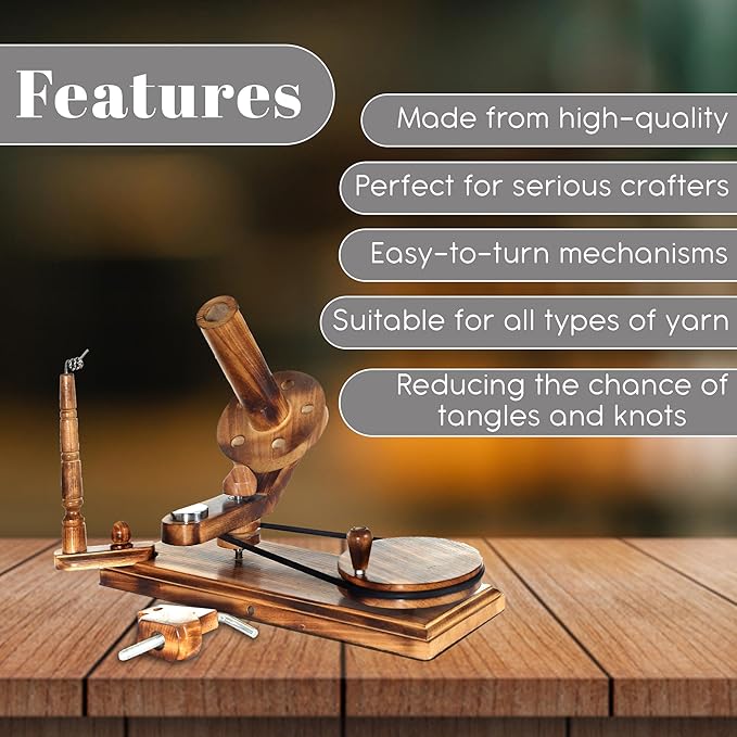 Handcrafted Wooden Yarn Ball Winder and Tabletop Swift - Winds 8-12 oz Yarn Balls for Crocheting & Knitting Craft, Durable and Smooth Yarn Winding Set (Antique Winder and Swift)