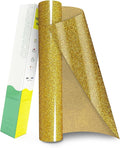 Glitter HTV Heat Transfer Vinyl Rolls- 12" x 10ft. Glitter Iron on Vinyl for DIY T-Shirts, Glitter for All Cutters, Heat Transfer Vinyl (Gold)