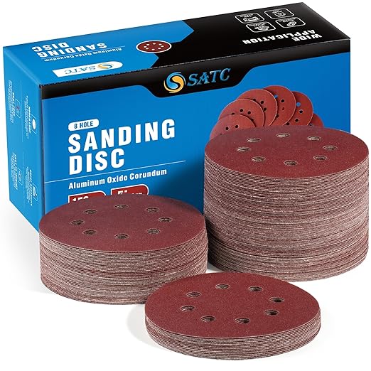 S SATC 5 Inch Sanding Discs Hook and Loop 150 PCS Sandpaper Discs Premium Aluminum Oxide 120 Grit for Random Orbital Sander