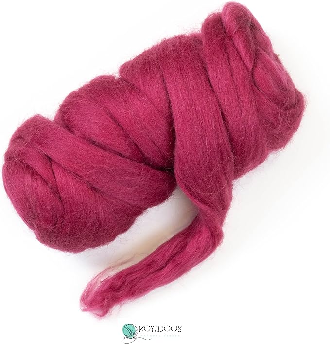 Colored Natural Wool roving, 8 OZ. Best Wool for Needle Felting, Wet Felting, handcrafts and Spinning. (Red Wine)