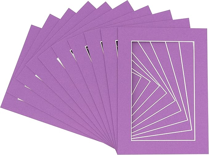 5x7 Mat for 8.5x11 Frame - Precut Mat Board Acid-Free Show Kit with Backing Board, and Clear Bags Dark Purple 5x7 Photo Matte Made to Fit a 8.5x11 Picture Frame Matboard for Framing, Pack of 10 Mats
