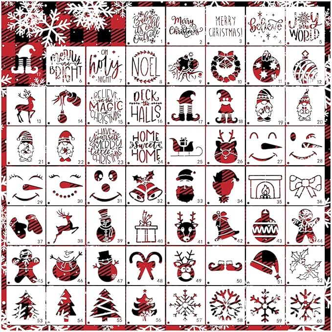 Small Stencils for Painting on Wood Reusable, 3 Inch Reusable Stencil for Craft Ornament Paint Template Stencils for Wall Card Rock Wood Signs Coasters Canvas Home Decor (Christmas)
