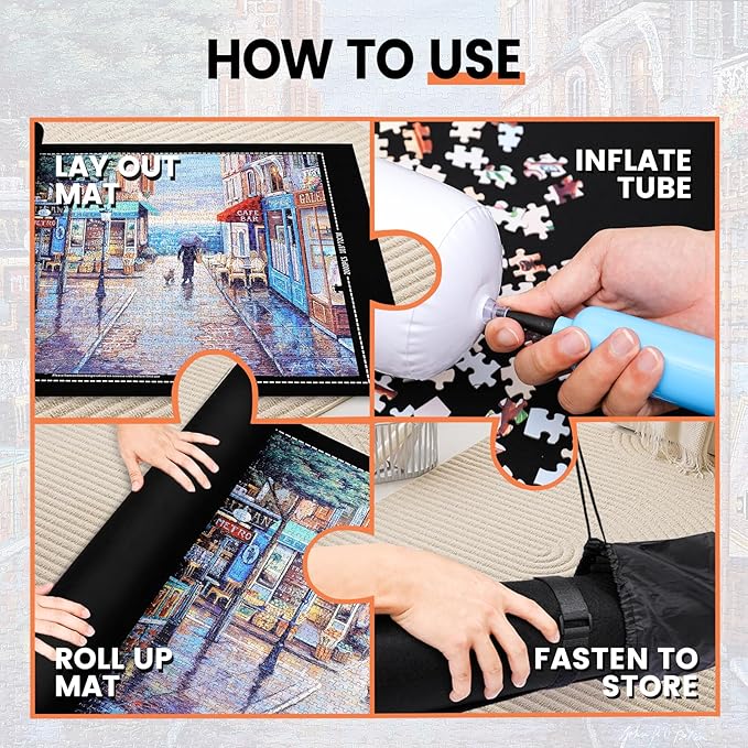 Jigsaw Puzzle Mat Roll Up - 1500 1000 500 Pieces Puzzel Matte, Black Roll-Up Puzzles Mats Felt Save Trays for Sorting Table Board Clear Sheets, Frame Keeper Storage Accessories for Adults