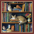 DMCXART Counted Cross Stitch Kits for Adults Needlepoint Kits Unprinted Cross Stitching Embroidery Kit 11CT Cross Stitch Supplies-Bookshelf Cat 18x18 inch