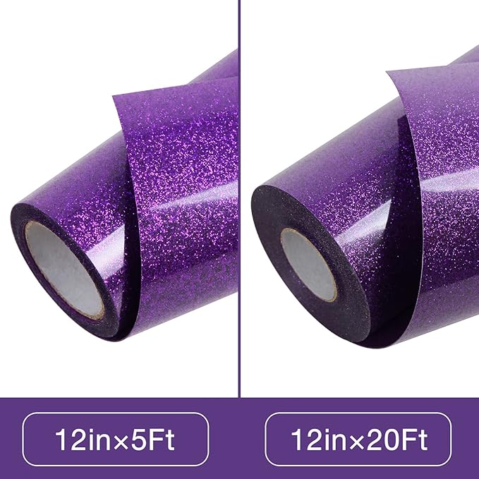 TORC Purple Glitter HTV Heat Transfer Vinyl Roll 12 inch x 20 ft Sparkly Iron on Vinyl for T Shirts Crafts Bulk
