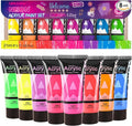 AUREUO Neon Acrylic Paint Set - 8 Fluorescent Colors 0.71 Fl Oz / 21ml Art Paint Tubes for Halloween Crafts Decor Rich Pigments Non-toxic Painting Supplies for Artists Hobby Painters Adults