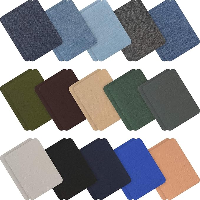 Tatuo 30 Pieces Iron on Patches for Clothing Repair Fabric Patches Iron on for Denim Jean Repair Decorating Kit Canvas Fabric for Puffer Down Jacket(Classic Colors)