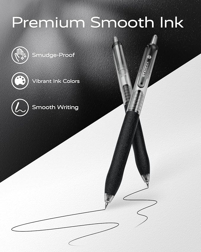 0.5mm Gel Pens Fine Point Smooth Writing Pens, 12PCS Black Ink Pens, Retractable Leather-Like Black Gel Pens, Business Gel Pen for Journaling, Writing, School, Office Use (Black)