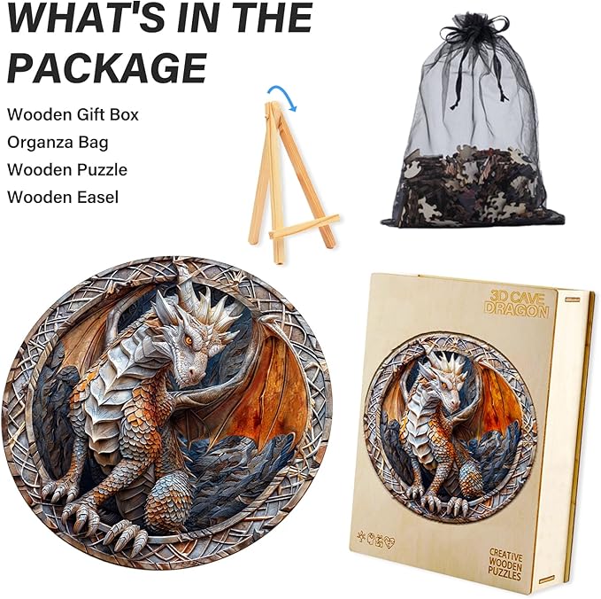 Wooden Puzzles for Adults, Cave Dragon Wood Puzzle, Wood Adult Puzzle, Wooden Puzzle for Family Game and Birthday Gifts for Women Men (L-13.4 * 13.4in 300pcs)