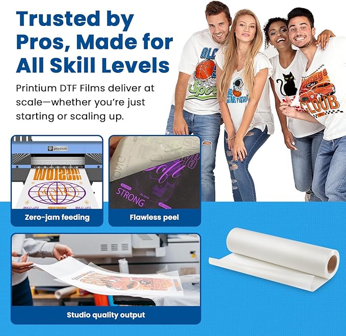 DTF Transfer Film Roll 13inch x 328ft – Instant Hot & Cold Peel – Double Matte Anti-Static Coating – Premium Heat Transfer Film for Vibrant Colors & Durable Prints – Works with All DTF Printers