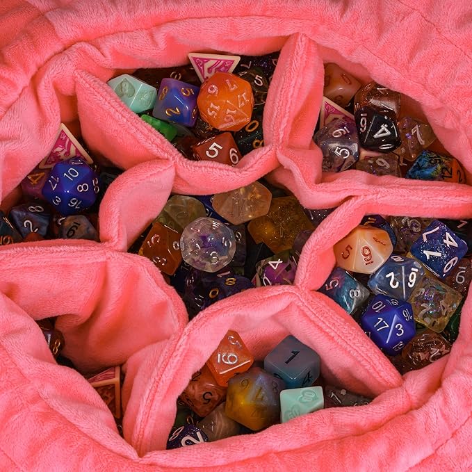 DND Dice Bags Large with Pockets Orange Storage Bag Fish Scale Pattern for RPG Game Dices - Capacity 200+ Dice