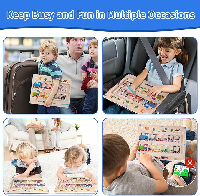Magnetic Color and Number Maze, Montessori Toys for 2 3Year Old, Wooden Toddler Magnet Puzzles for Kids Girls Boys 2-4 3-5, Magnetic Board Train Learning Toys Birthday Gifts