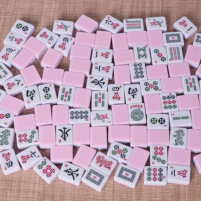 American Mahjong Tile Set with 166 Pink Back Tiles (1.2”, Tiles Only), Mahjong Game Set