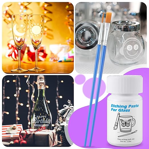 Glass Etch Starter Cream Kit for Intricate Designs Etching Art Cream(2.8 Oz) Etching Paste DIY Art Craft Supplies Create Permanently Stunning Etched Designs for Mirrors Windows Glass