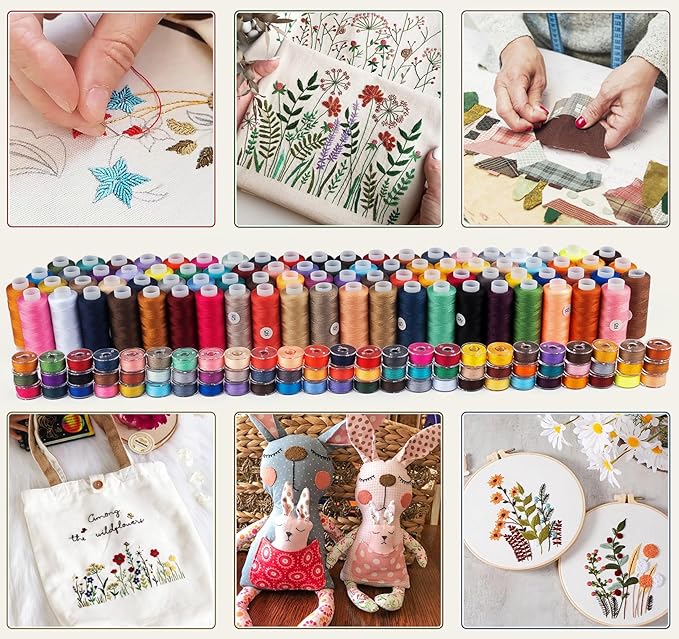 72Pcs 36 Colors with 36 Same Color Prewound Bobbins, 650 Yard Sewing Threads for Sewing Machine, Sewing Threads for Sewing Machine &Hand Emergency and Travel, DIY and Home(102Pcs)