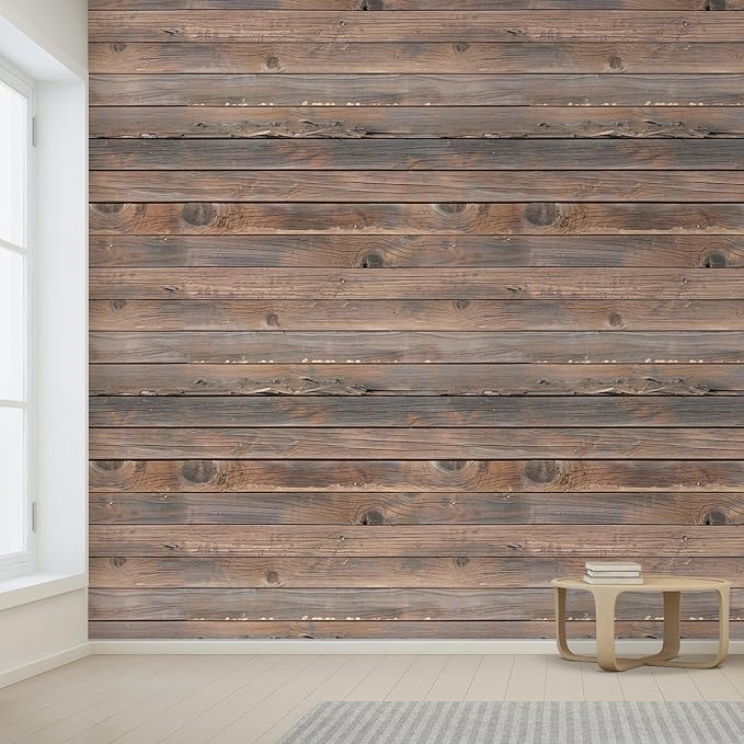 wall26 Wall Sticker/Wall Mural Horizontal Brown Vintage and Retro Wood Textured, Not Peel and Stick, Non-Woven Wallpaper Decorative for Bedroom, Living Room,Office - 132x120 inches