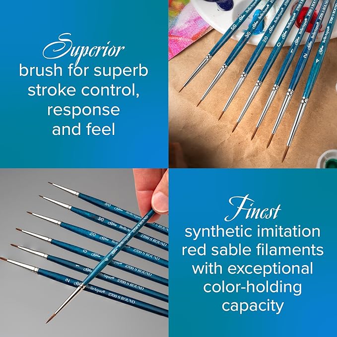 Silver Brush Limited 2802ST-6 BelleAqua Short Handle Bright Travel Brush with Soft Red Sable Synthetic Bristles, Professional Artist Watercolor Brush, Also for Acrylic, Gouache, Inks, & Dyes, Size 6
