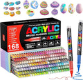 DICEKOO 168 Colors Acrylic Paint Markers, Soft Brush Tip Pens with Automatic Ink Control System, Waterproof, Quick-Drying, Lightfast, for Rock Painting, Canvas, Wood, Egg & DIY Crafts Art Supplies