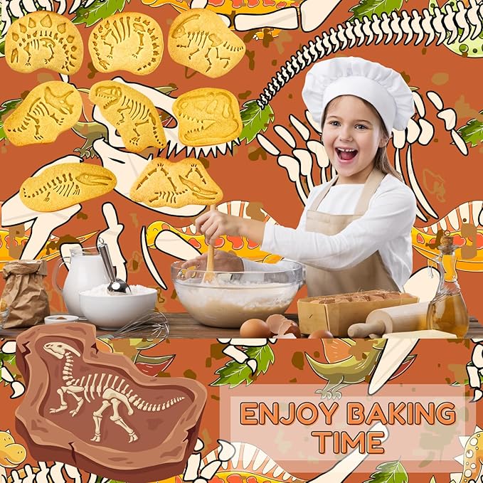 Dinosaur Fossil Cookie Cutter Set – 8pcs 3D Plastic Cookie Stamps – Fun Dino Skeleton Cookie Molds – Food Grade Kids Baking Set for Dinosaur-Themed Cookies, Cakes & Treats