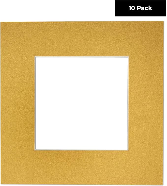 6x8 Mat for 8x10 Frame - Precut Mat Board Acid-Free Metallic Gold 6x8 Photo Matte Made to Fit a 8x10 Picture Frame, Premium Matboard for Family Photos, Show Kits, Art, Picture Framing, Pack of 10 Mats