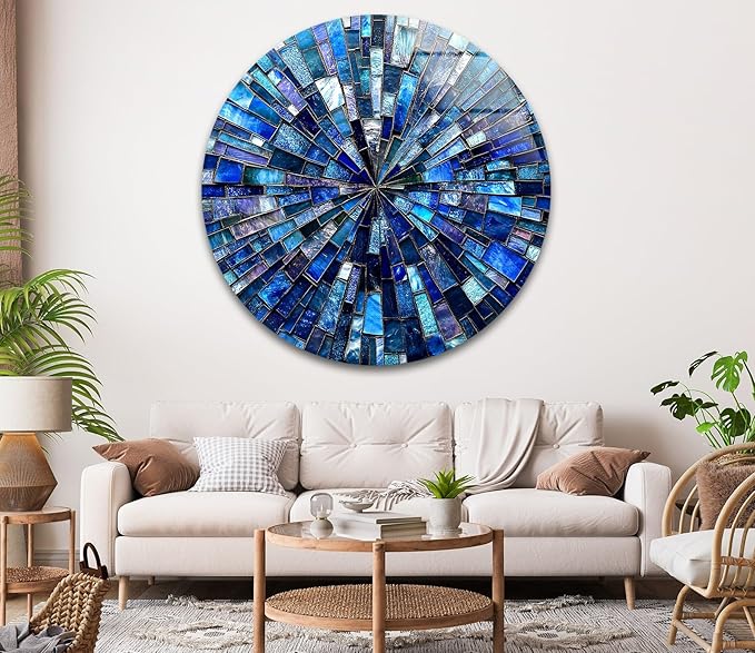 My Photostation.com 39,4''(100cm) Diameter Radiant Mosaic Burst Round Glass Wall Art Tempered Glass Printing Wall Decor Large Wall Art Wall Hangings