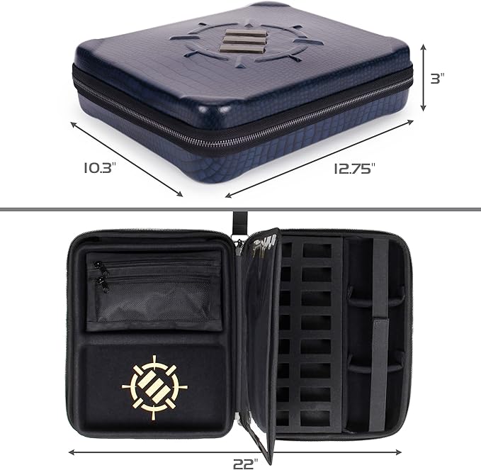 ENHANCE RPG Organizer Case - DnD Binder with Built-in Character Sheet Holder and Erasable Scribe Panel, Dice Rolling Area, Removable Pen Pouch, Miniature Foam Tray, Wrist Strap