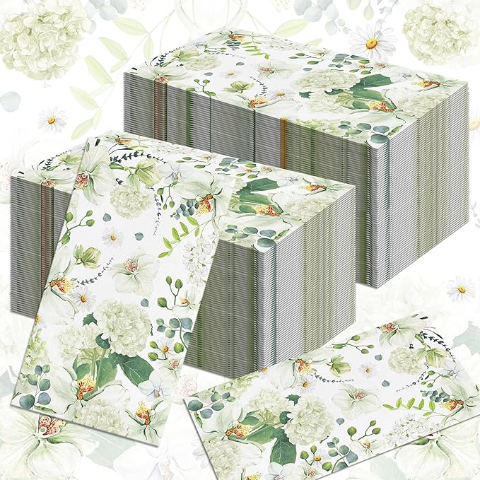 60 Pack 3 Styles Floral White Magnolia Blossom Guest Napkins Disposable Paper Spring Flowers Dinner Hand Napkin for Bathroom Wedding Holiday Anniversary Birthday Party Bridal Decorative Towels