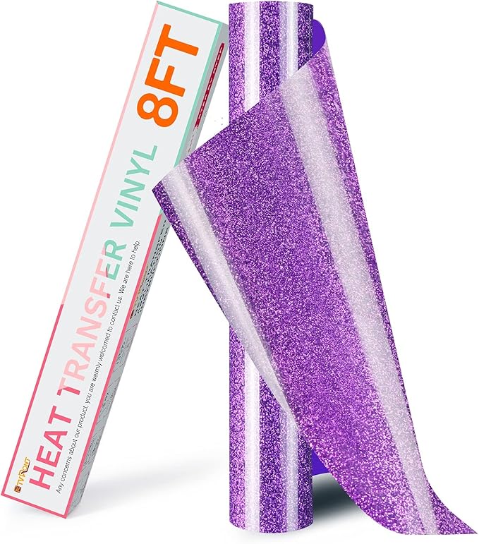 HTVRONT Purple Glitter HTV Heat Transfer Vinyl Rolls - 10" x 8ft Glitter HTV Vinyl for T-Shirts, Easy to Cut & Weed for Heat Vinyl Design