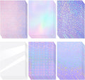 Clabby 36 Sheets Holographic Sticker Paper A4 Vinyl Sticker Paper Self Adhesive Waterproof Transparent Film, 11.7 x 8.3 inches (Gem, Dot, Colorful, Star, Heart, Glossy Clear)