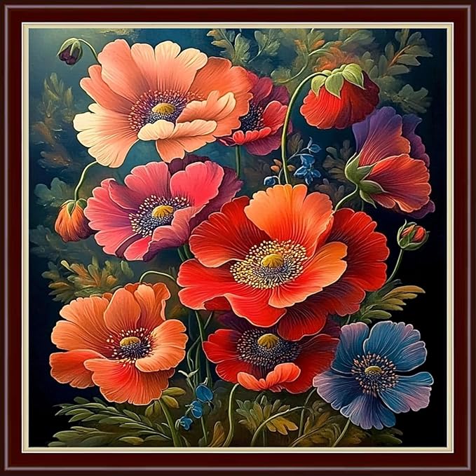 Dimensean Stamped Cross Stitch Kits Full Range of Embroidery Patterns Starter Kits for Beginners Adult or Kids DIY Cross Stitches Needlepoint Kits 11CT- Colorful Flowers 18x18 inch