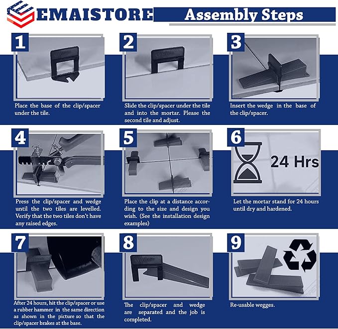 Tile Leveling System (3/16 Inch) – 600 Tile Spacers – Compatible with Most Wedges for Smooth, Seamless Floor & Wall Tile Installation – 5mm Ceramic & Stone Spacers