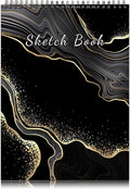 Deokke Sketchbook Top Spiral Bound Sketch Pad, 9 x 12 inch,100GSM Thick Paper,50 Sheets 100 Pages,Art Sketch Book Aesthetic Cute Drawing Writing Paper,for Girls Women-Black Marble